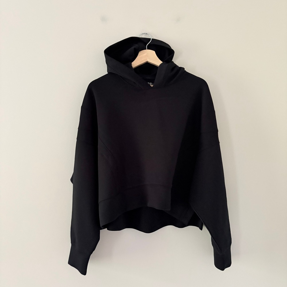 YPB neoKNIT Popover Hoodie XL Black Cropped Boxy High Low Pullover Sweatshirt